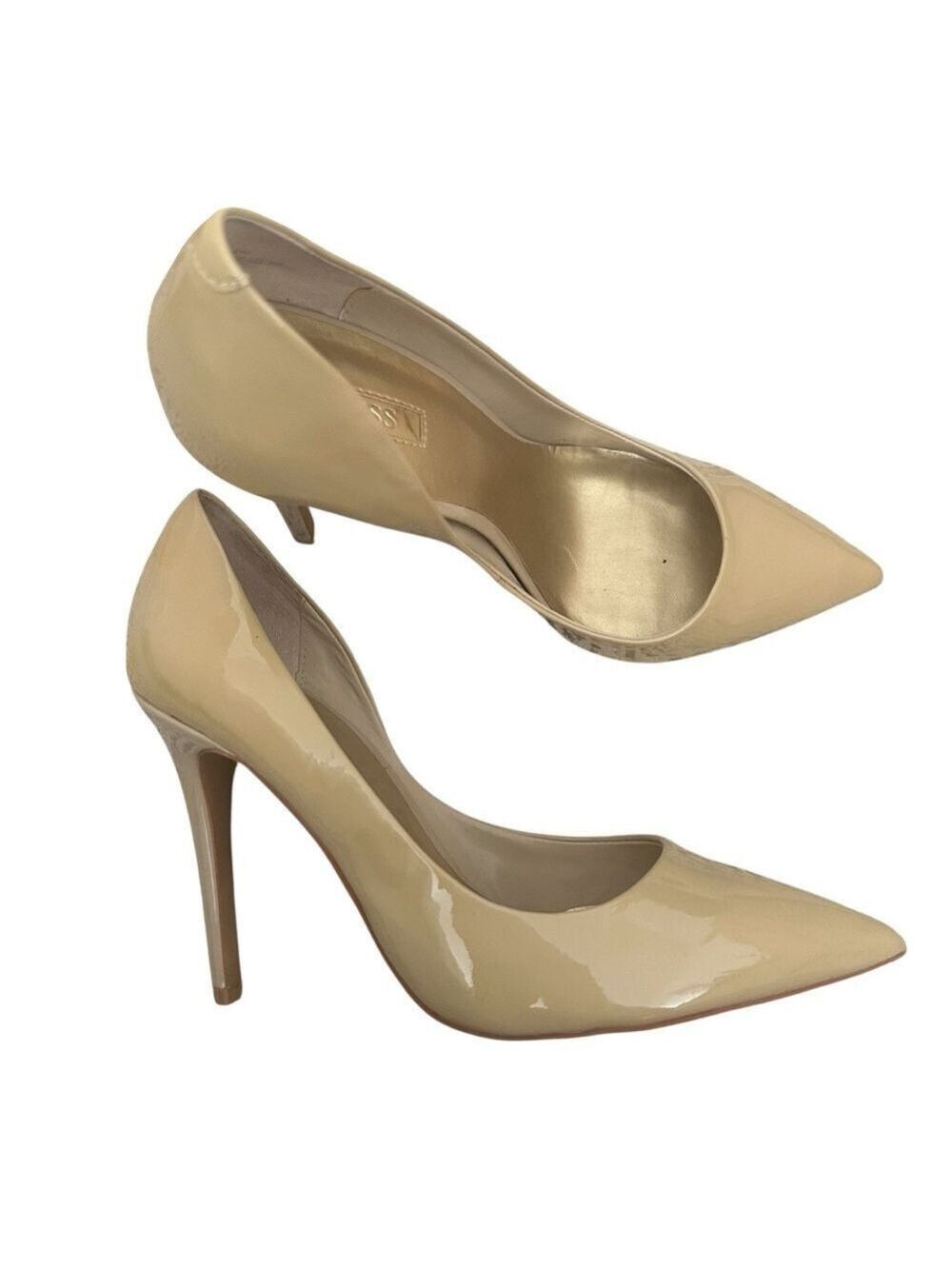 Guess Gwlexi Nude Patent Leather Pointed Toe Stiletto Classic High Heels
